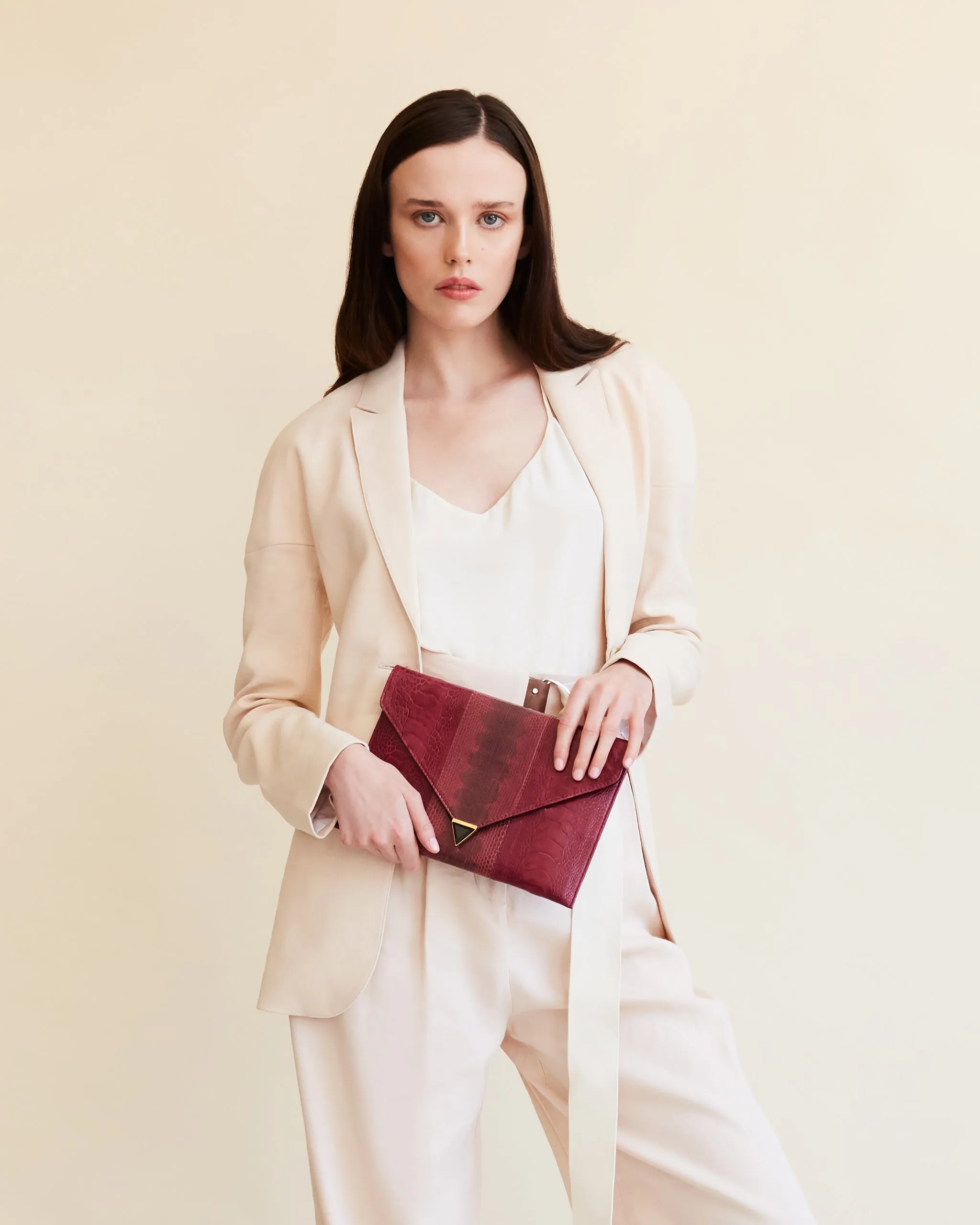 DIANE SNAKESKIN & OSTRICH LEG ENVELOPE CLUTCH