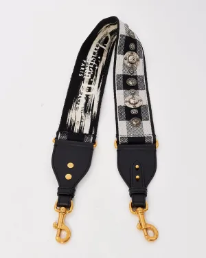 Dior Black & White Checkered Canvas Embroidered Studded Shoulder Strap