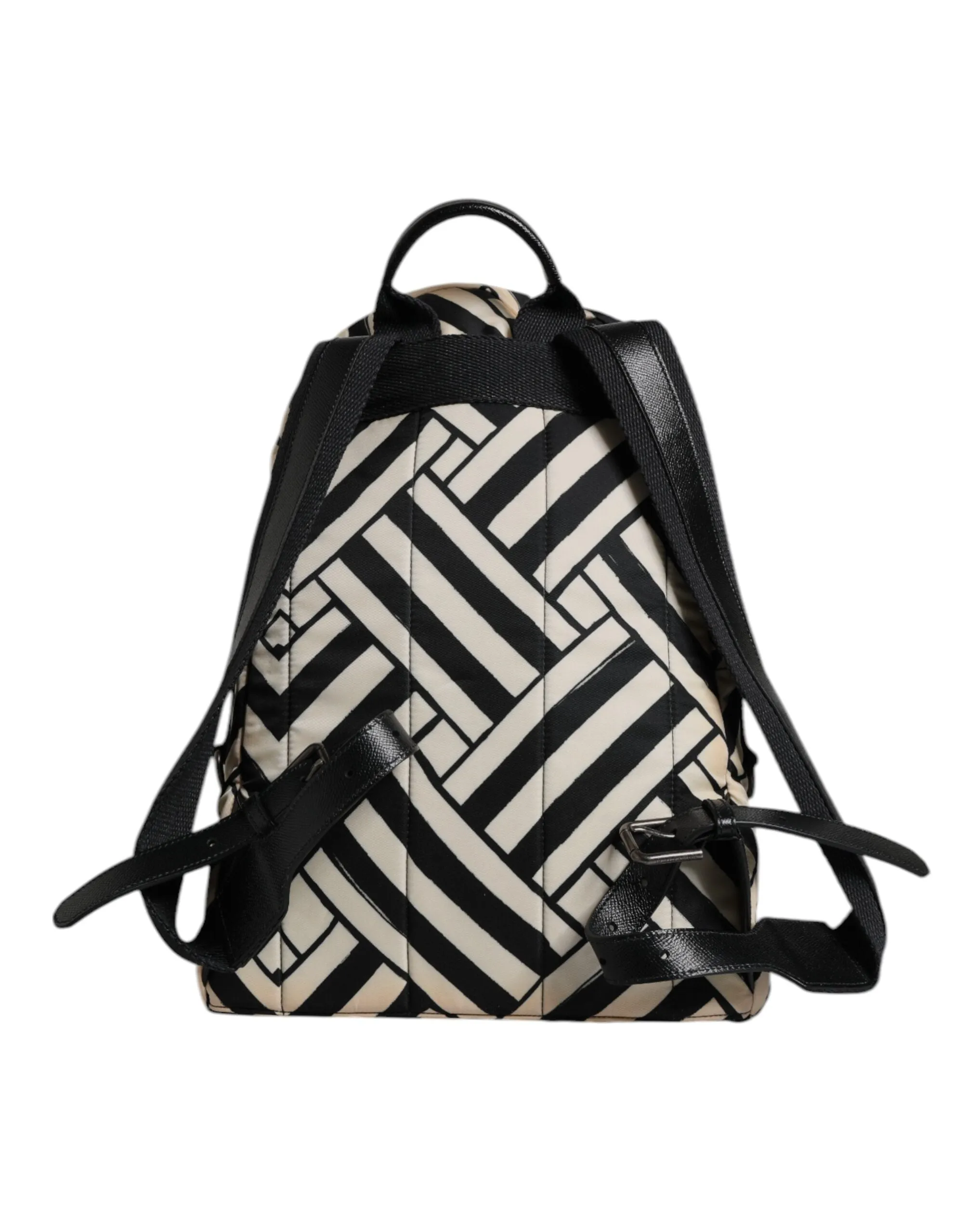 Dolce & Gabbana Black White Nylon Leather Travel Back Pack Bag