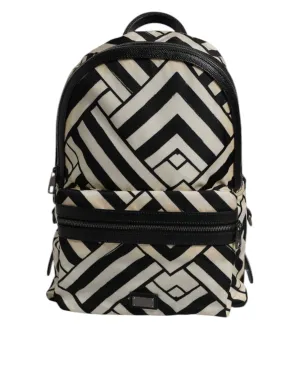Dolce & Gabbana Black White Nylon Leather Travel Back Pack Bag