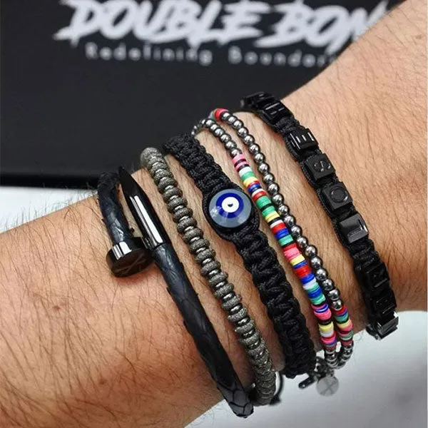 Double African Beaded Bracelet with Black PVD