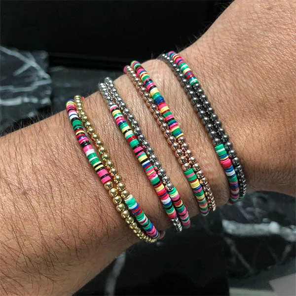 Double African Beaded Bracelet with Black PVD