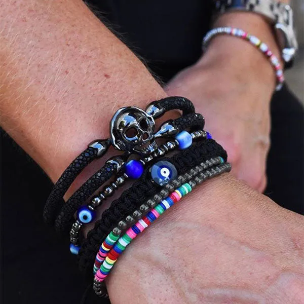 Double African Beaded Bracelet with Black PVD
