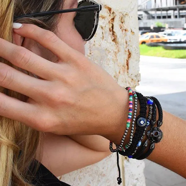 Double African Beaded Bracelet with Black PVD