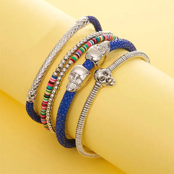 Double African Beaded Bracelet with White Gold