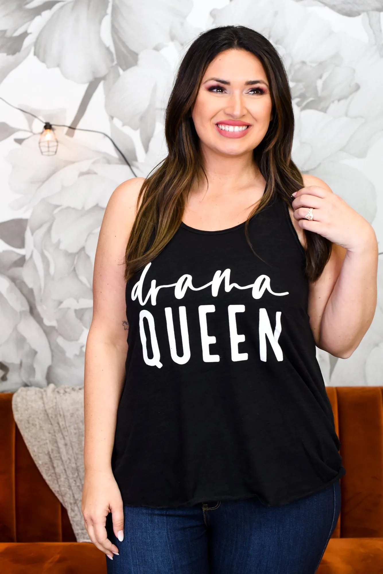 Drama Queen Black Tank Graphic Tee - A1749BK
