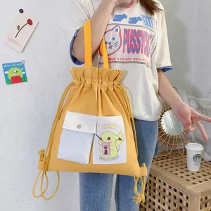 Drawstring Canvas Creative Fresh Female Portable Backpacks