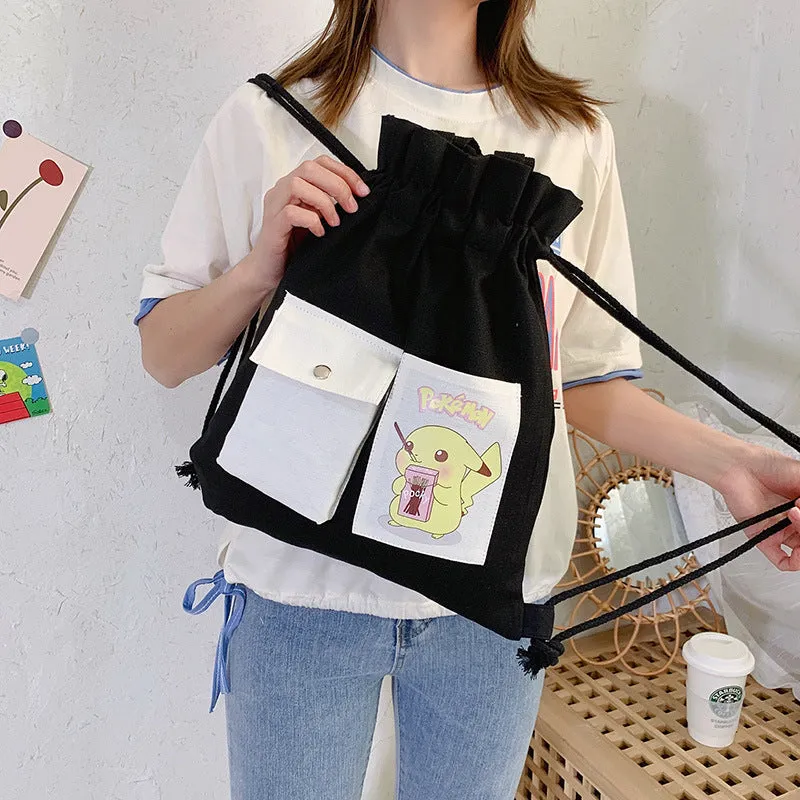 Drawstring Canvas Creative Fresh Female Portable Backpacks