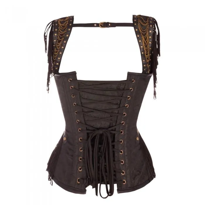 Ethan Black Brocade Corset with Shoulder Straps