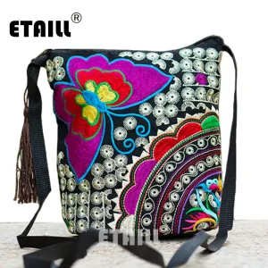 Ethnic Hmong Boho Indian Embroidered Small Shoulder Bag Handmade Fabric Embroidery Logo Luxury Brand Crossbody Bags for Women