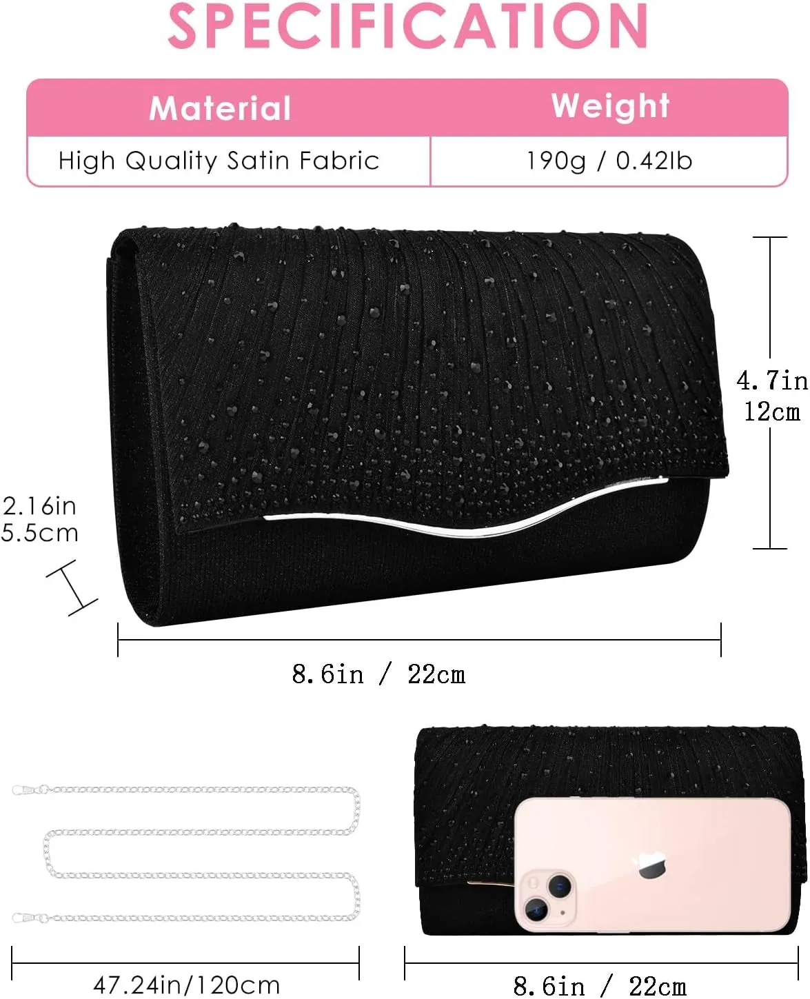 Evening Clutch Purses for Women Handbags for Formal Wedding Party Cocktail Prom Crossbody Shoulder Envelope Bag