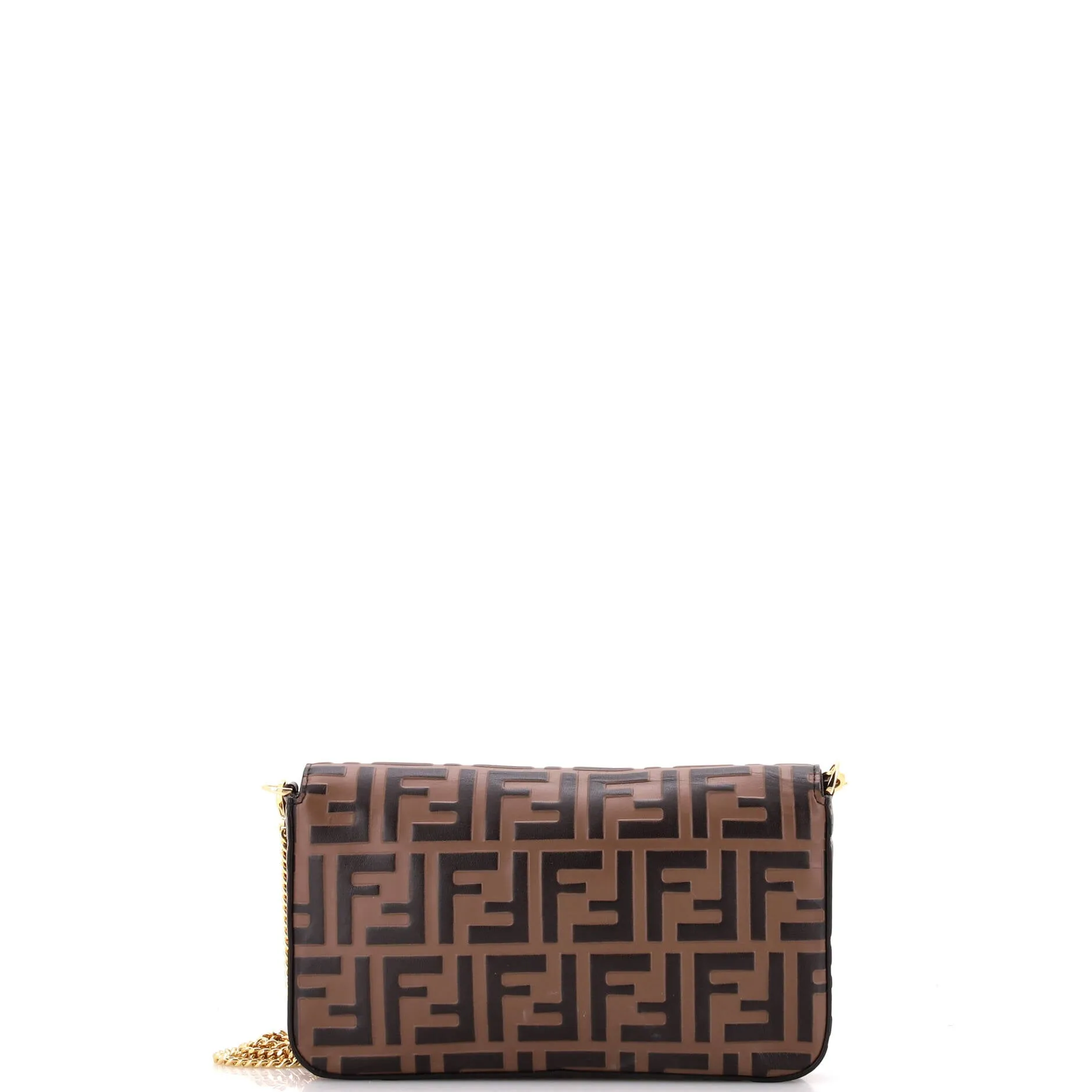 F is Fendi Envelope Clutch on Chain Zucca Embossed Leather