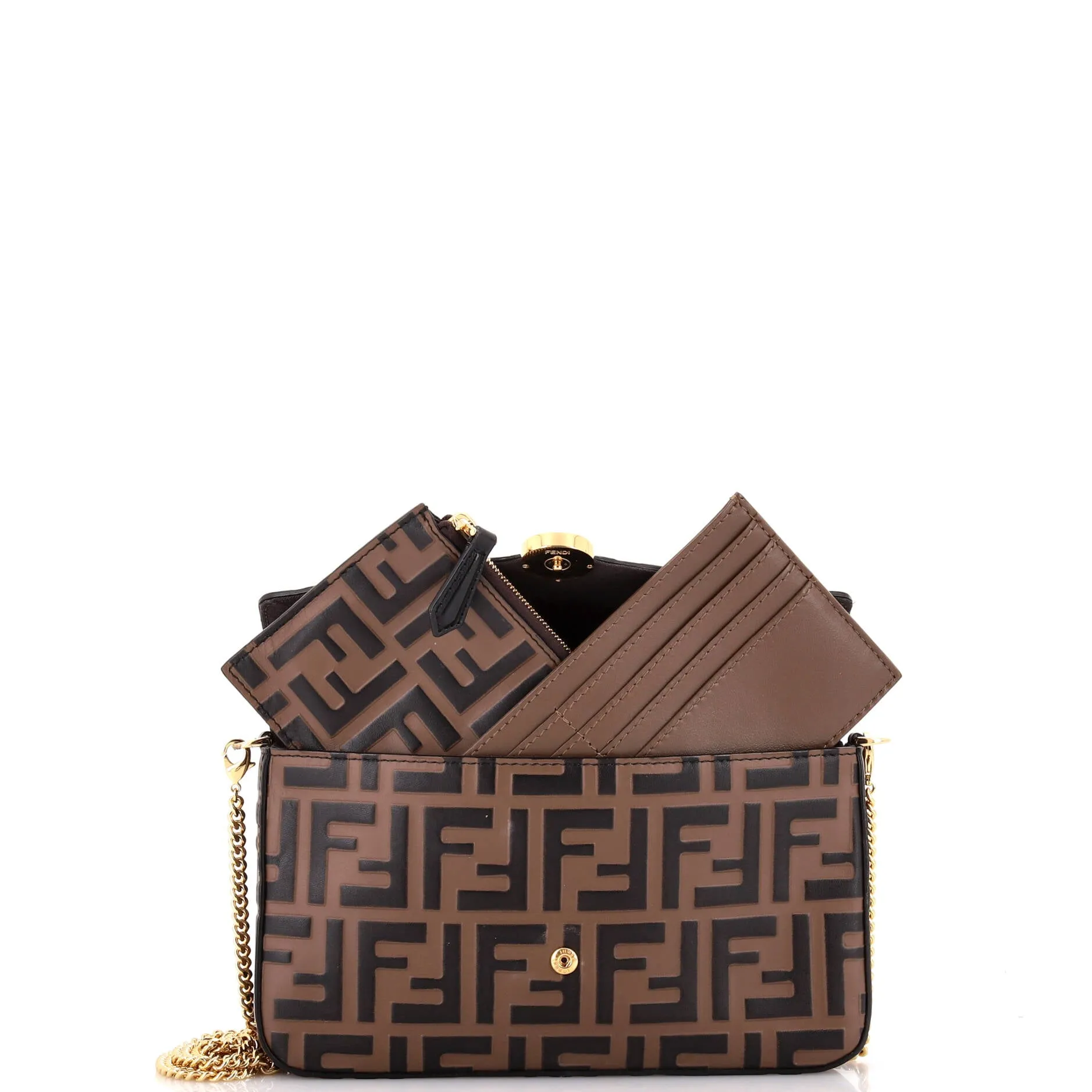 F is Fendi Envelope Clutch on Chain Zucca Embossed Leather