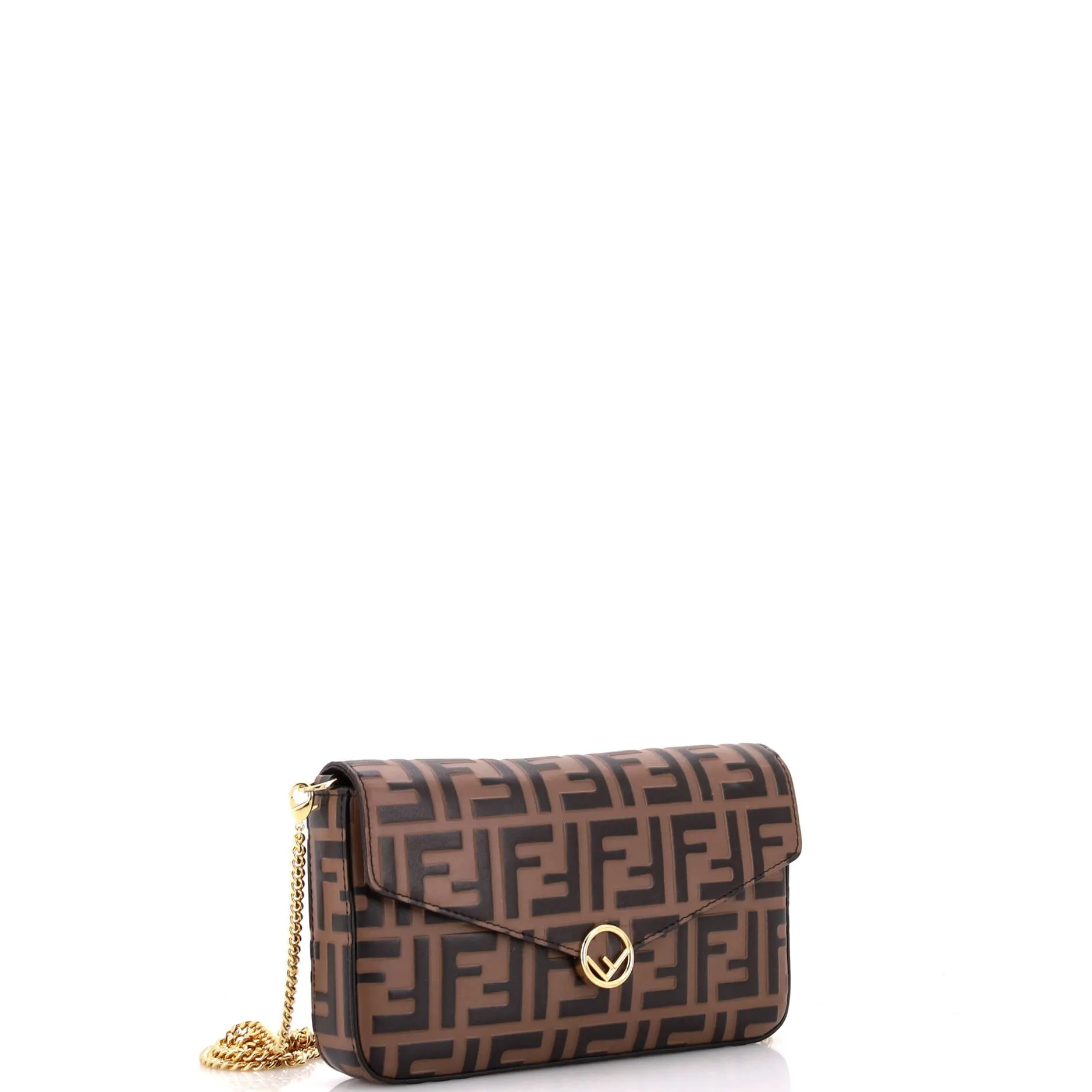 F is Fendi Envelope Clutch on Chain Zucca Embossed Leather