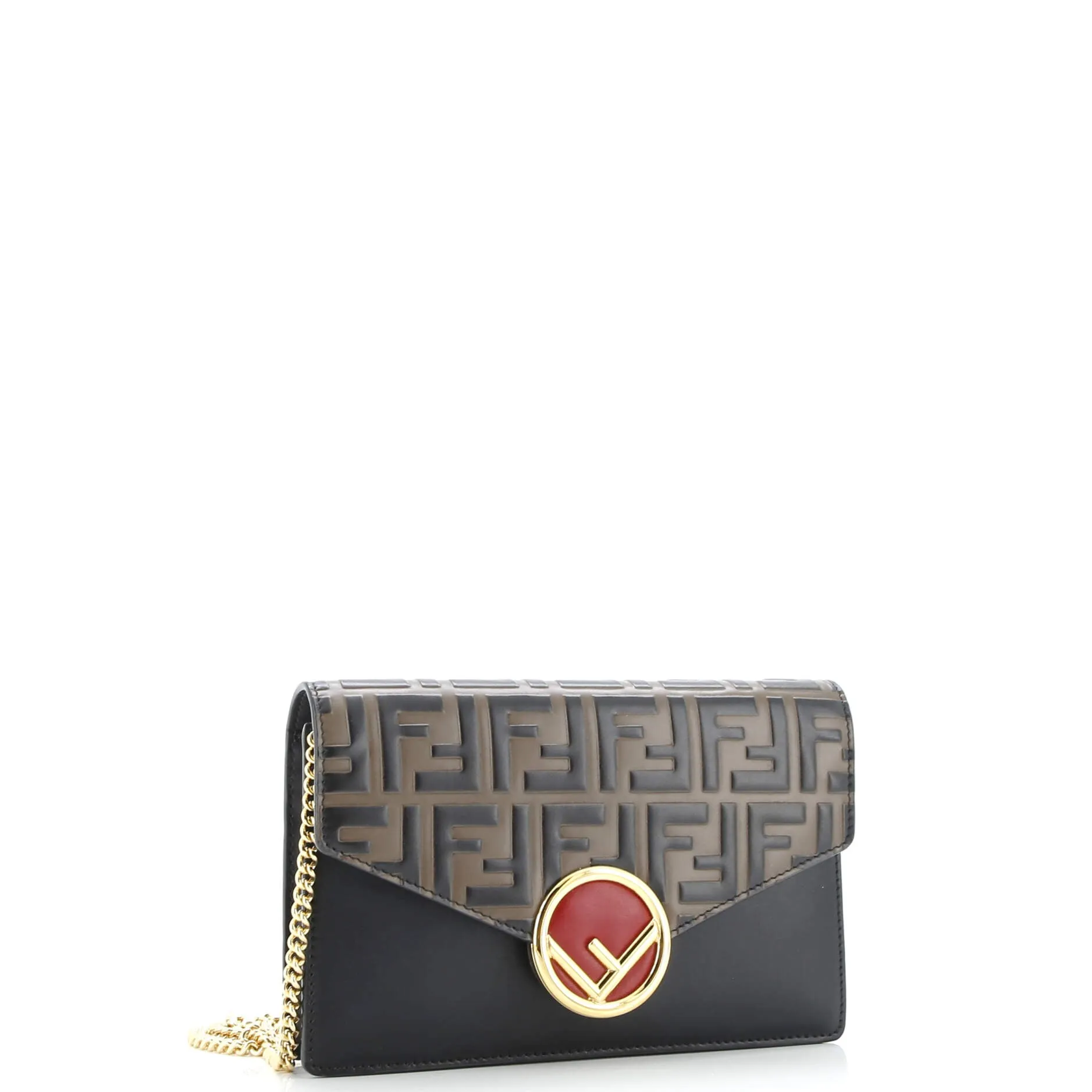 F is Fendi Envelope Wallet on Chain Zucca Embossed Leather