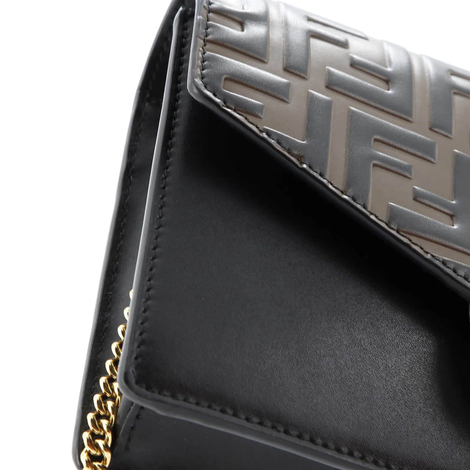 F is Fendi Envelope Wallet on Chain Zucca Embossed Leather
