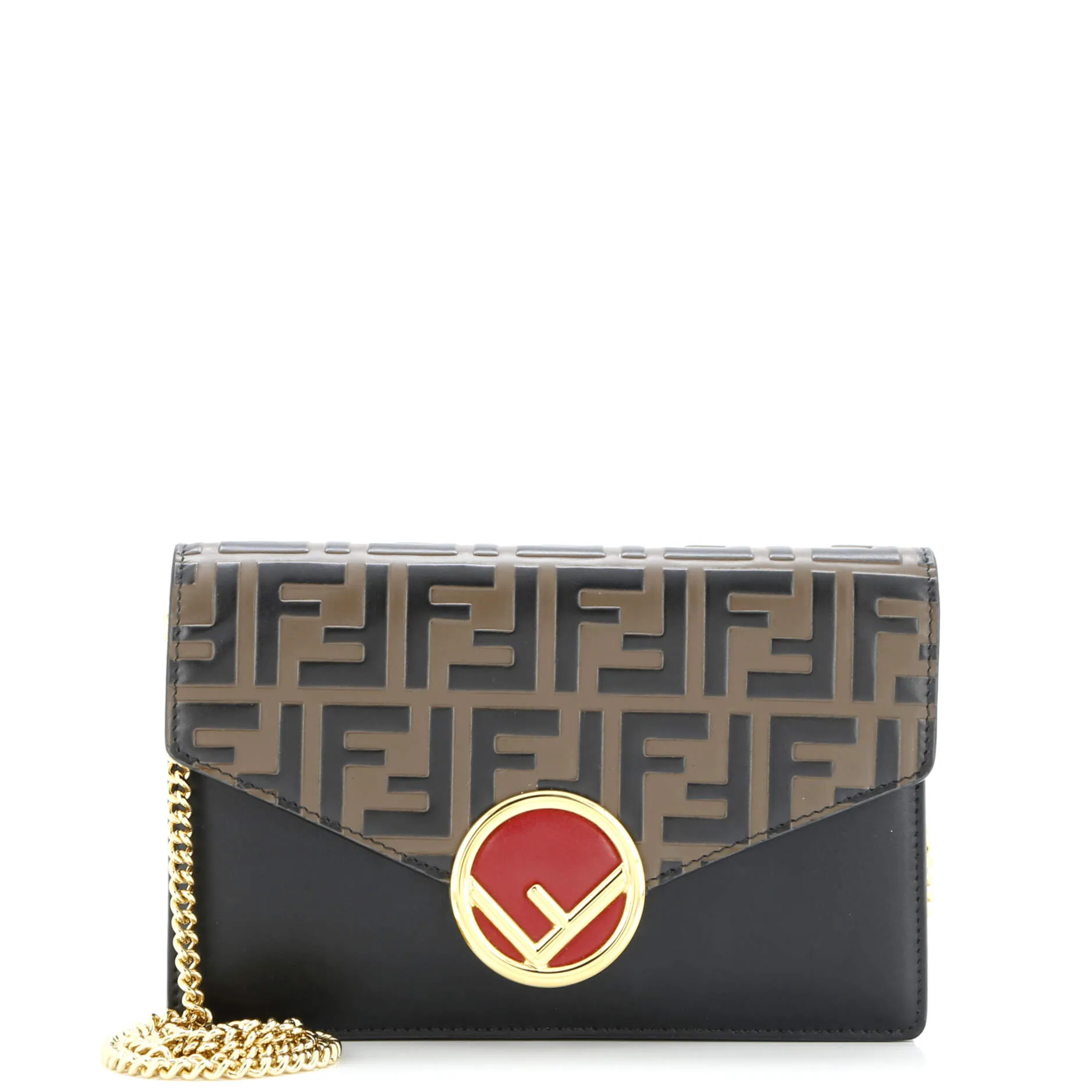 F is Fendi Envelope Wallet on Chain Zucca Embossed Leather