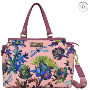 Fabric with Leather Trim Multi Compartment Satchel - 12014