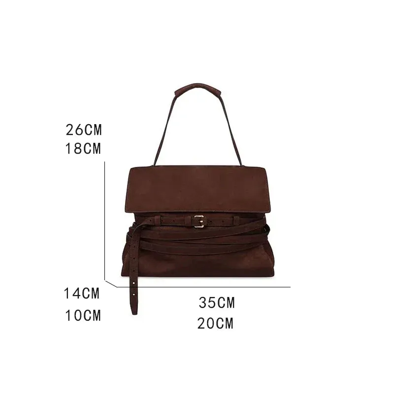 Faux Suede Tie Tape Decorate Tote Bags