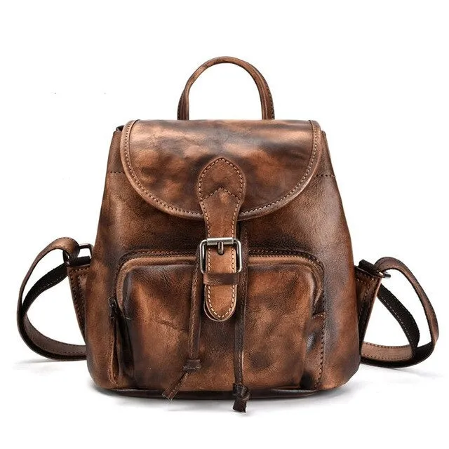 Female hand-brushed leather bag