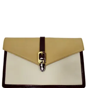 FENDI Tricolor Leather Fendista Envelope Clutch Beige