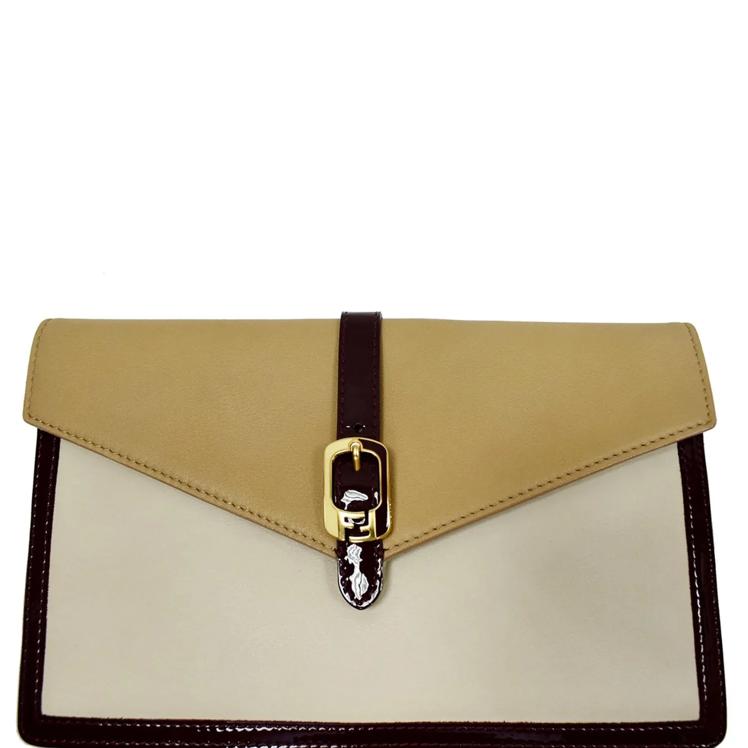 FENDI Tricolor Leather Fendista Envelope Clutch Beige