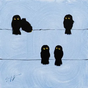 Five Birds on Blue Swirls