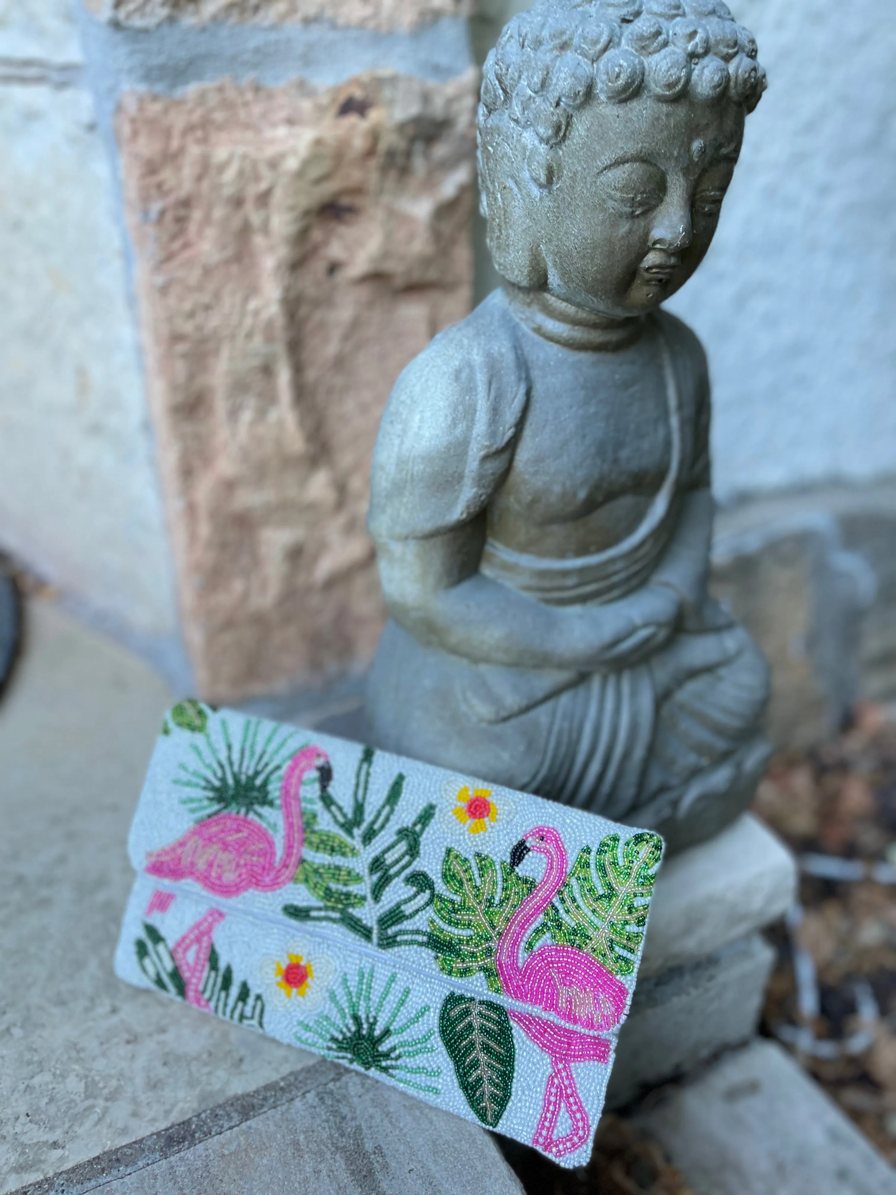 Flamingo Handmade Beaded Clutch Handbag