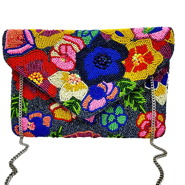 Flowery Glass Beaded Clutch