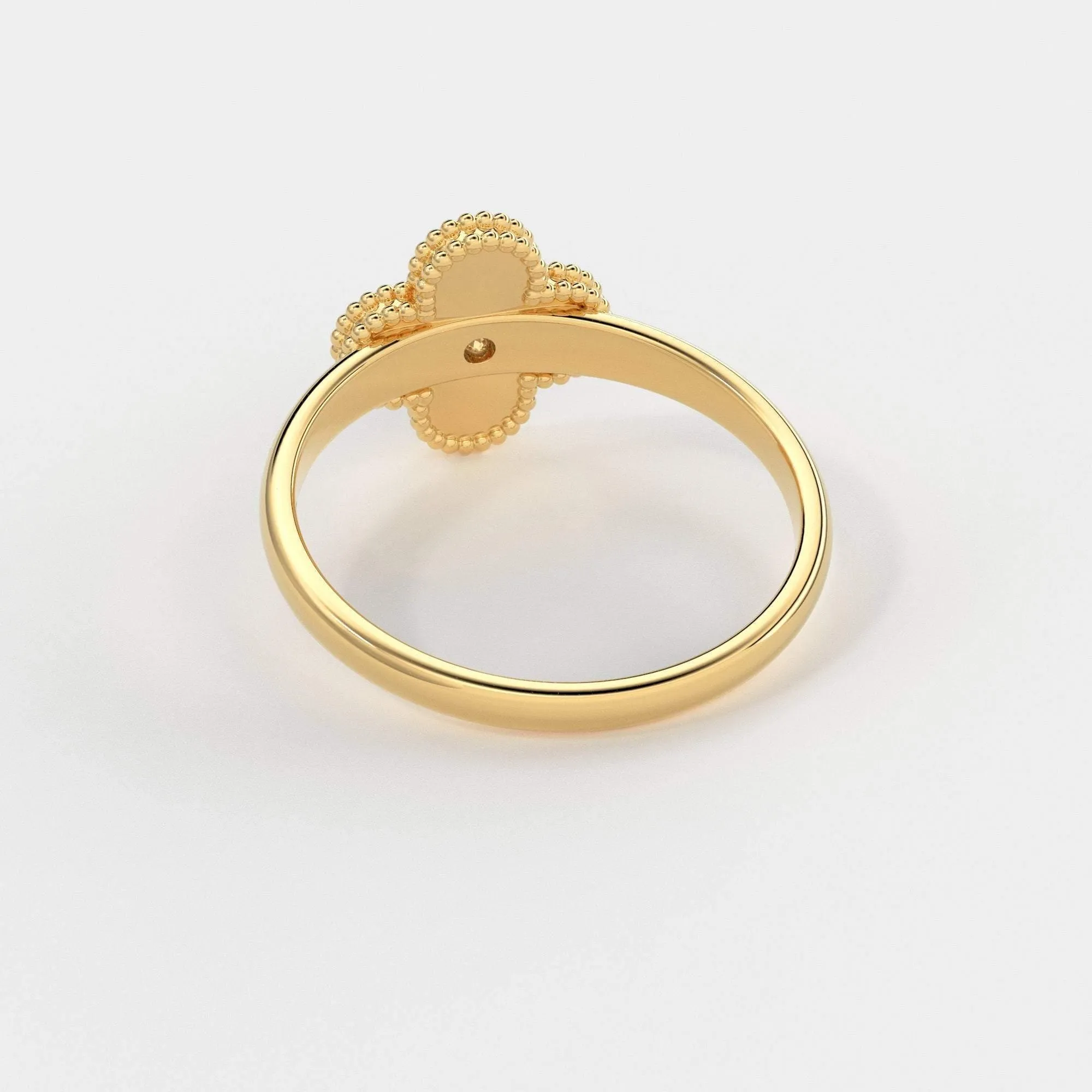 Four Leaf Clover Ring Ring / Solitaire Diamond Ring for Women in 14k Gold / Milgrain Solid Gold Ring / Handmade 14k Gold Statement Ring