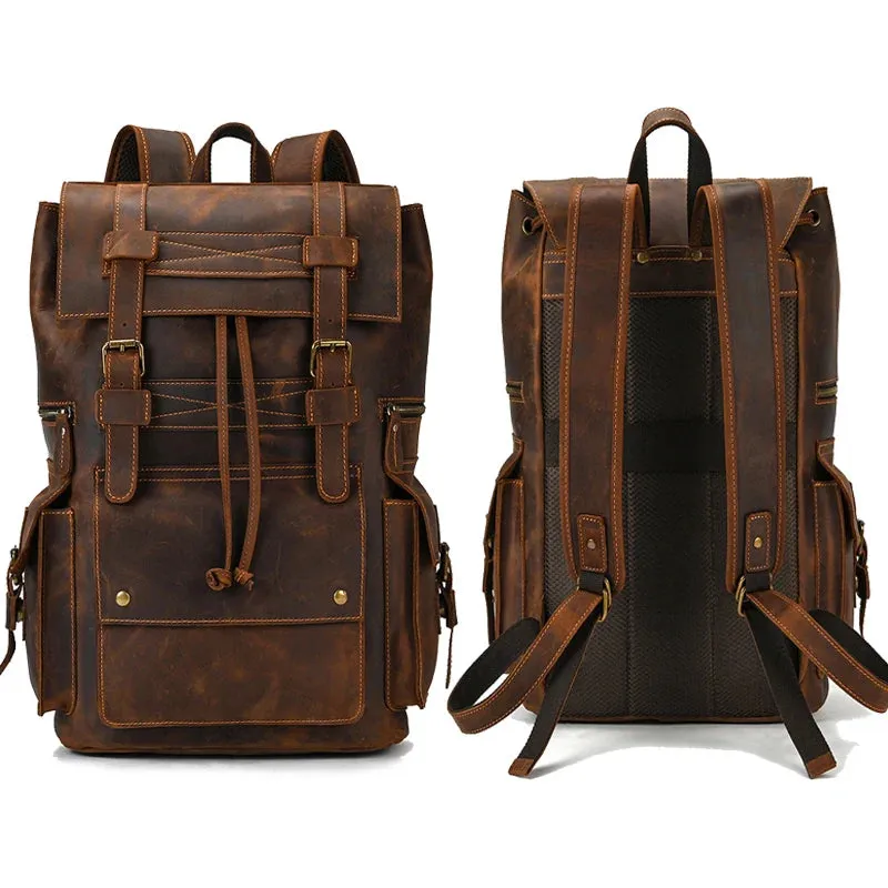 Genuine Leather Laptop Backpack 17" Men Travel Daypack Bag