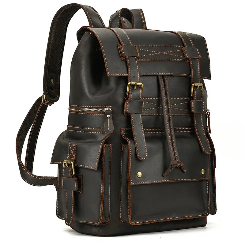 Genuine Leather Laptop Backpack 17" Men Travel Daypack Bag