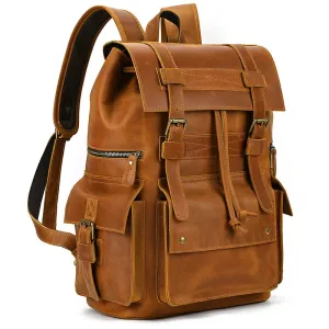 Genuine Leather Laptop Backpack 17" Men Travel Daypack Bag