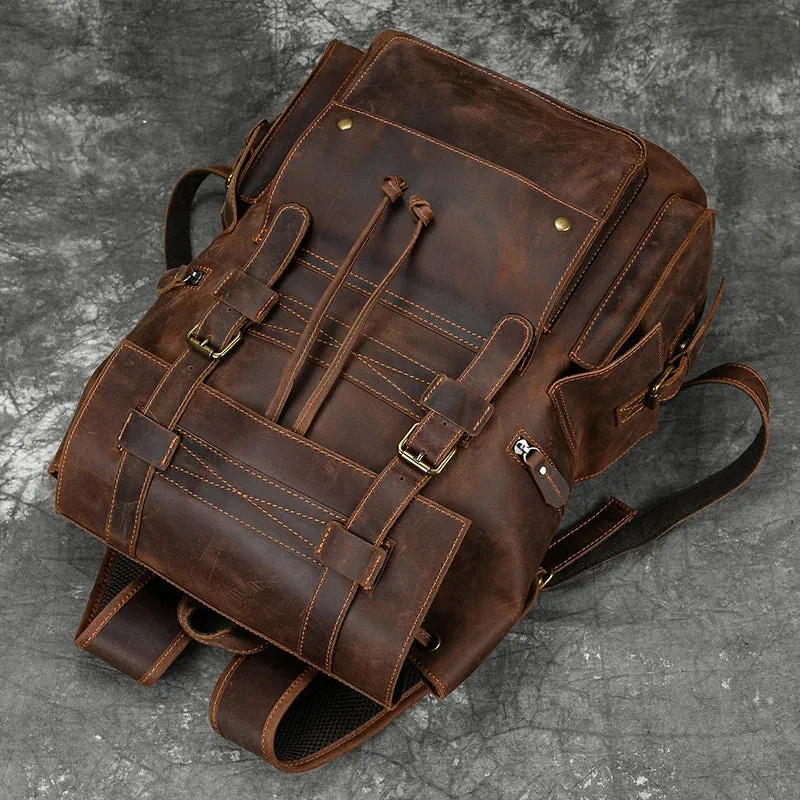 Genuine Leather Laptop Backpack 17" Men Travel Daypack Bag