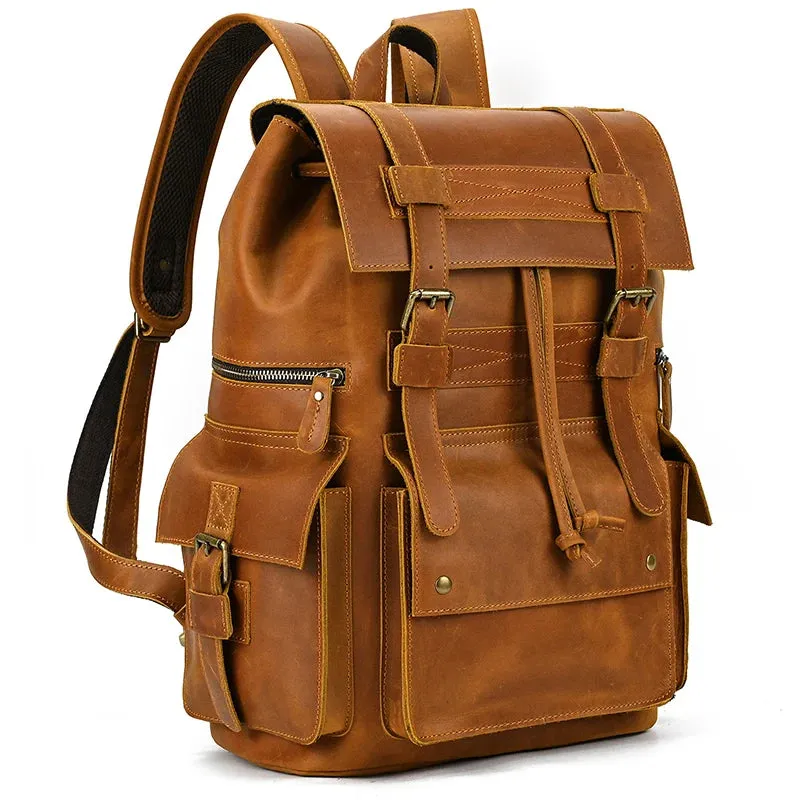 Genuine Leather Laptop Backpack 17" Men Travel Daypack Bag