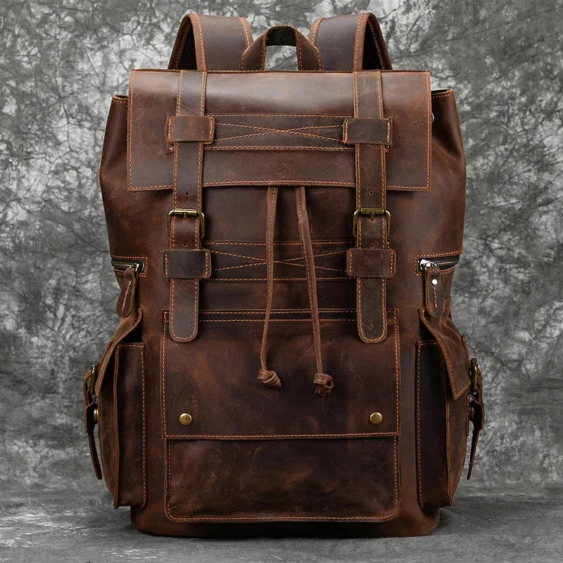Genuine Leather Laptop Backpack 17" Men Travel Daypack Bag