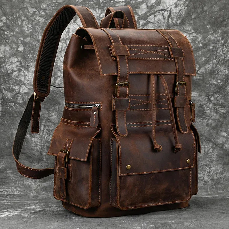 Genuine Leather Laptop Backpack 17" Men Travel Daypack Bag