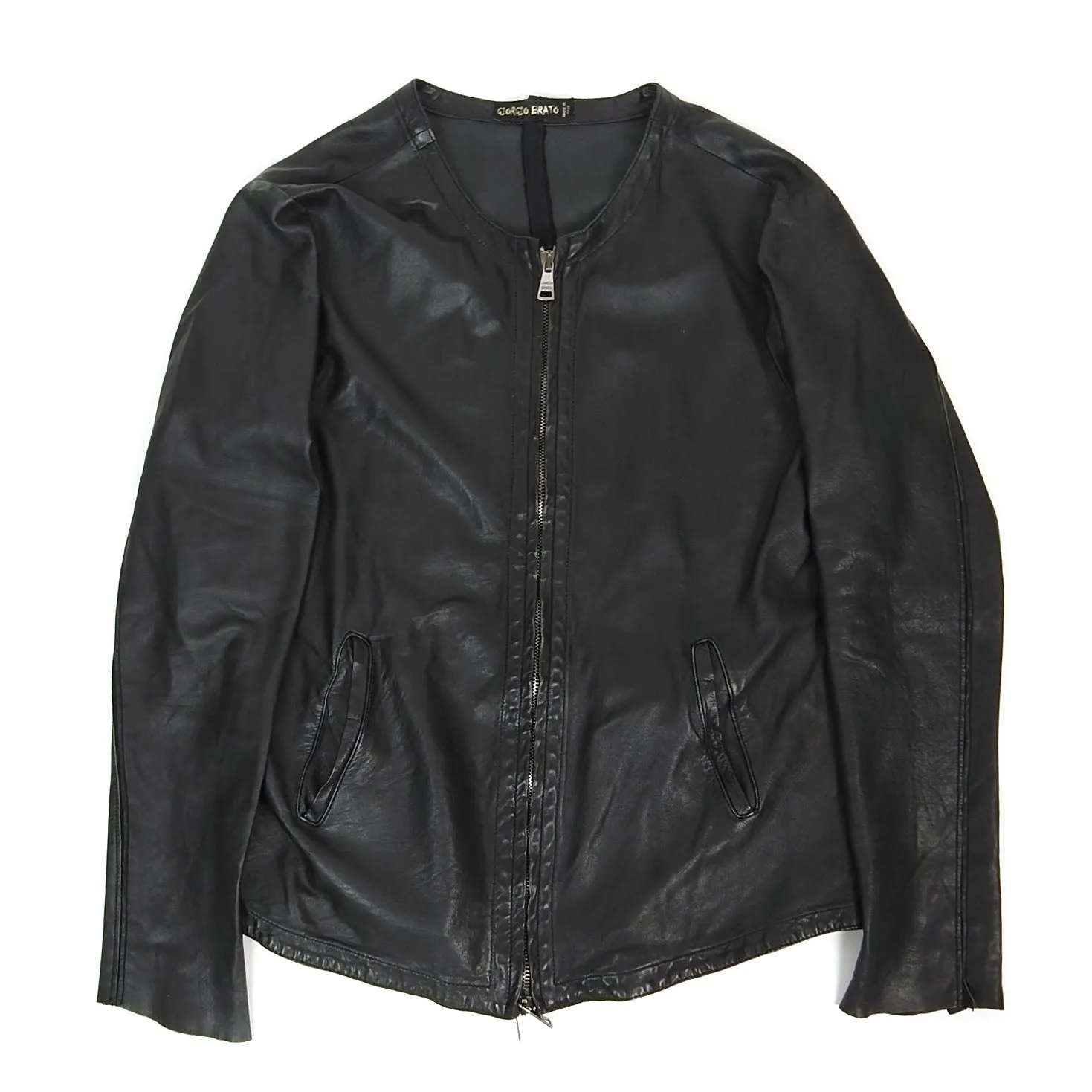Giorgio Brato Collarless Leather Jacket Size 52