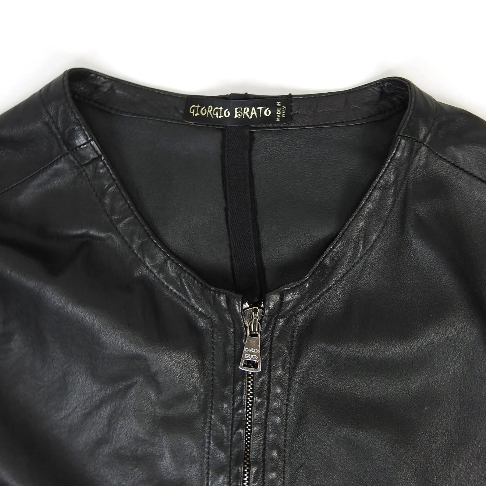 Giorgio Brato Collarless Leather Jacket Size 52