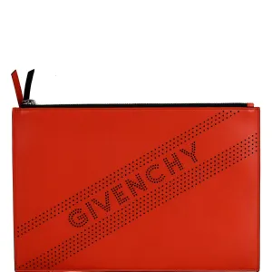 GIVENCHY Emblem Perforated Leather Pouch Bag Red