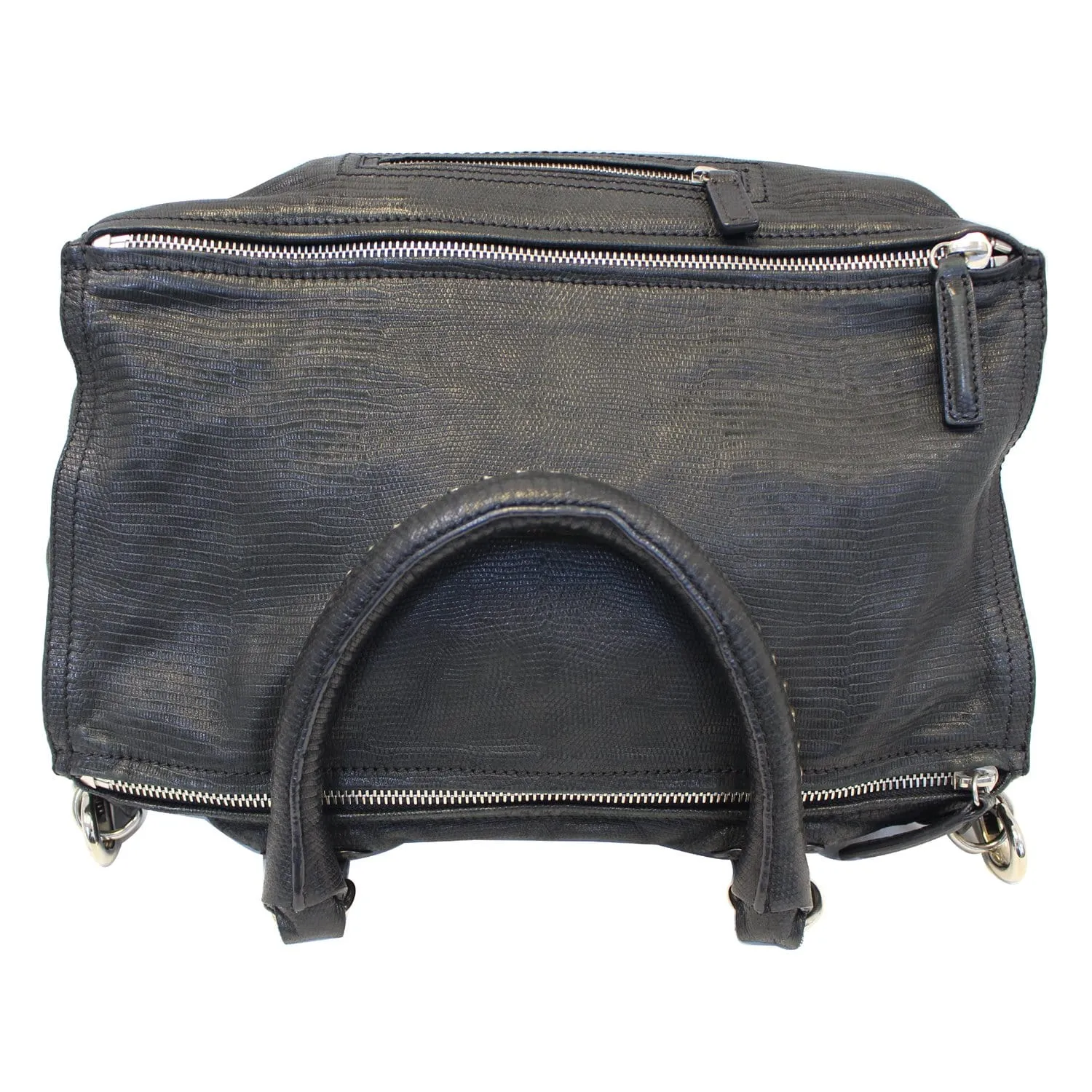 GIVENCHY Pandora Lizard Print Embossed Leather Shoulder Bag Black