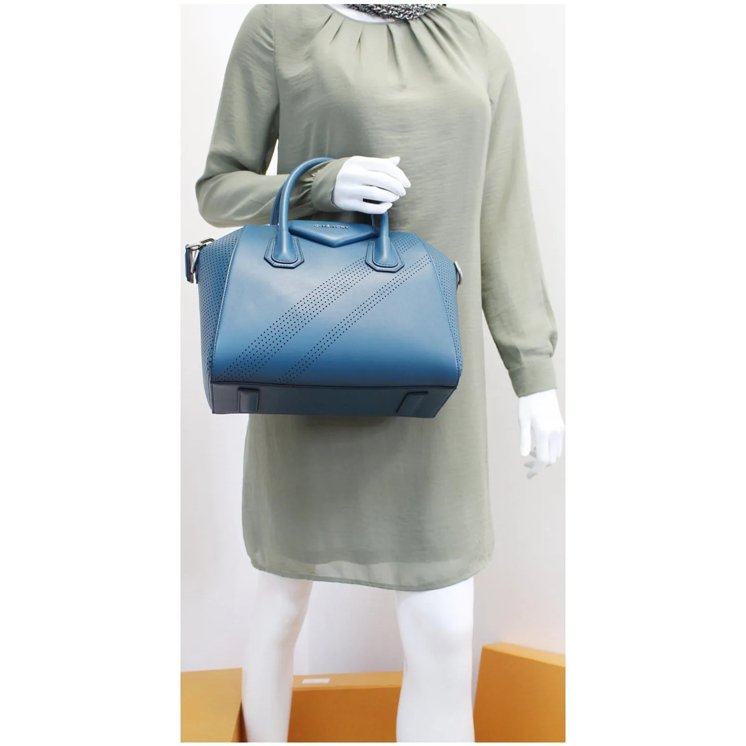 GIVENCHY Small Antigona Perforated Leather Satchel Bag Ocean Blue