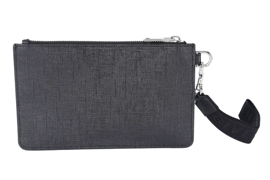 GIVENCHY ZIPPED POUCH 20 BLACK LEATHER SILVER HARDWARE NO DUST COVER