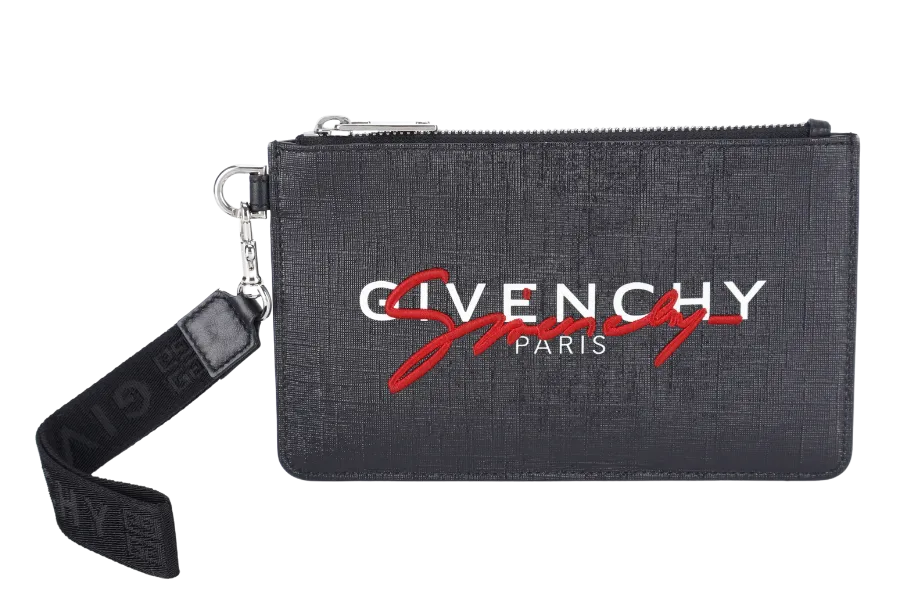 GIVENCHY ZIPPED POUCH 20 BLACK LEATHER SILVER HARDWARE NO DUST COVER