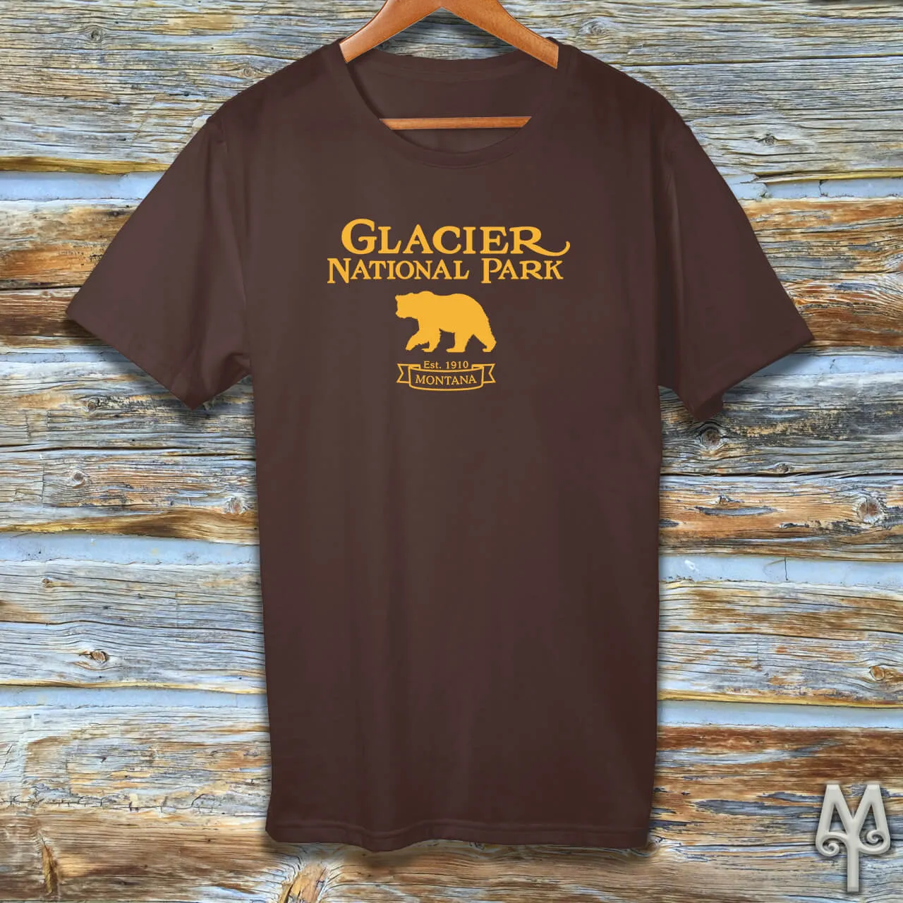 Glacier National Park, gold logo t-shirt