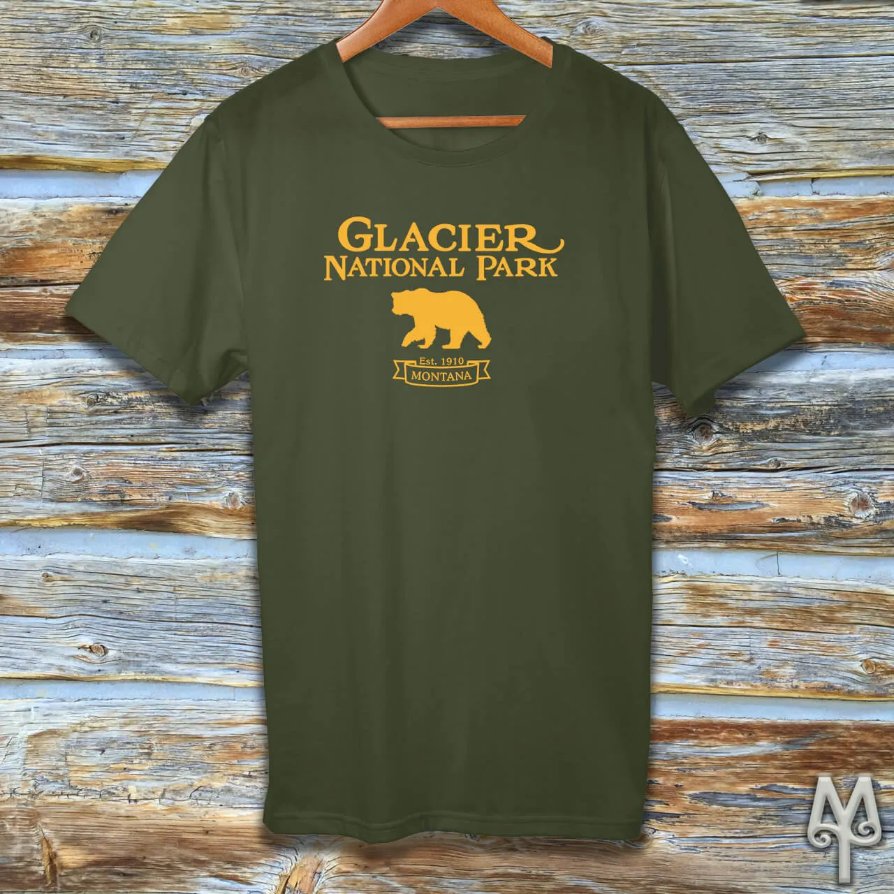 Glacier National Park, gold logo t-shirt