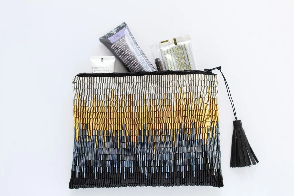 Glass Bead Flapper Clutch - BLACK