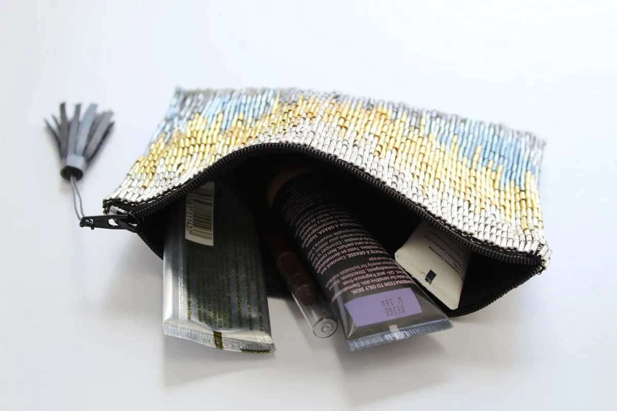 Glass Bead Flapper Clutch - BLACK