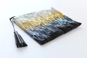 Glass Bead Flapper Clutch - BLACK