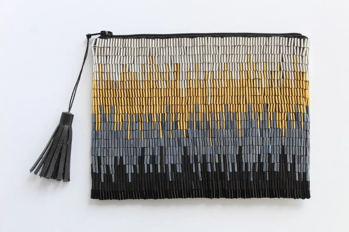 Glass Bead Flapper Clutch - BLACK